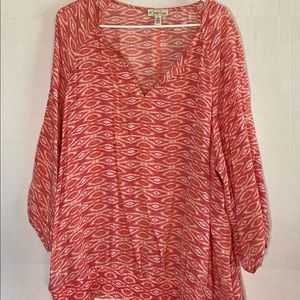 Kim Rogers 2X orange & white blouson top